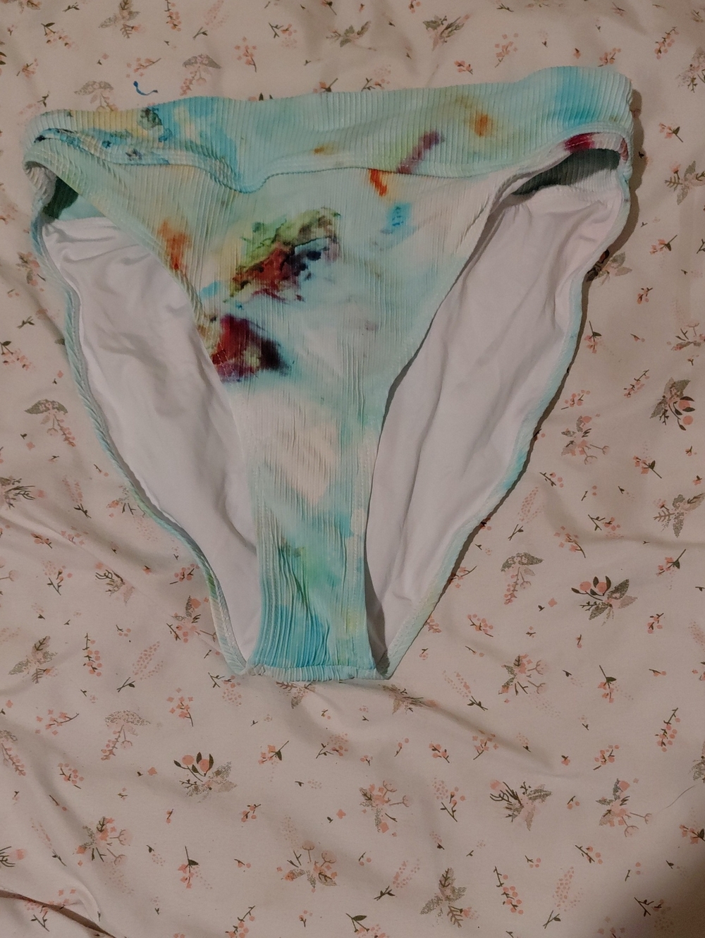 Ribbed High-Cut Bikini Bottoms in Aqua Tie-Dye